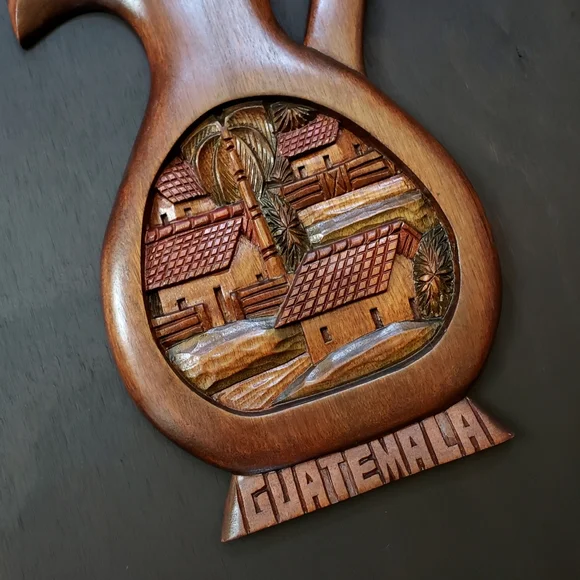 Vintage Handmade Wooden Folk Art Guatemala Wall Hanging Wood Carving